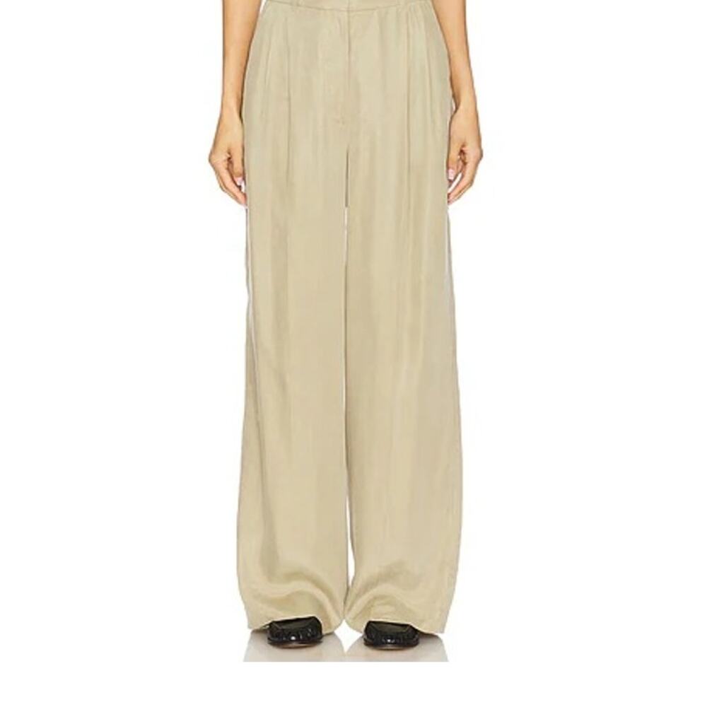 Emory Park | S | Trouser Pant Wide Leg Satin High Rise Pleated 31" inseam Tan